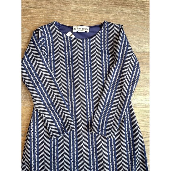 NEW Les Tout Petits Girls Navy Blue Print Dress Sz 7 - Picture 2 of 6